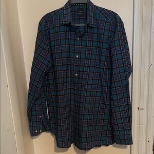 Tailorbyrd Teal and Navy Plaid Button-Down Shirt